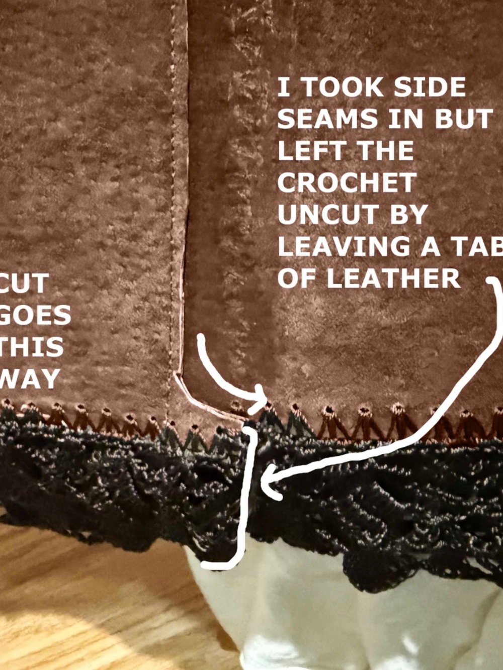 SUEDE LONG SKIRT & CROCHET LACE HEM, ORIGINAL TAGS ON, MISSES 16, DARK BROWN, - Picture 10 of 12